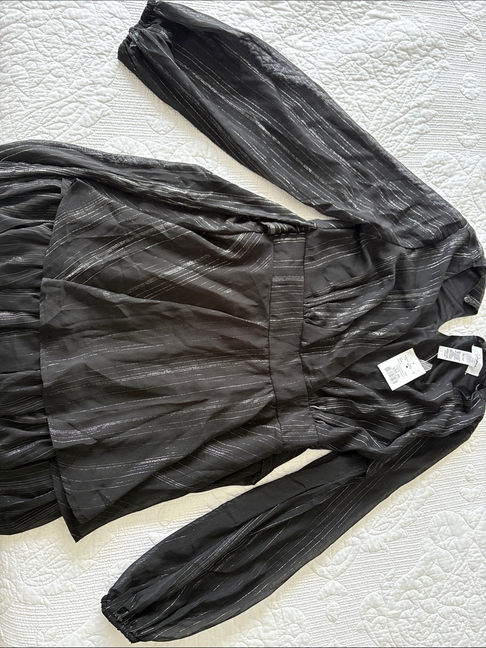 Japna Black Metallic-Striped Long Sleeve Dress